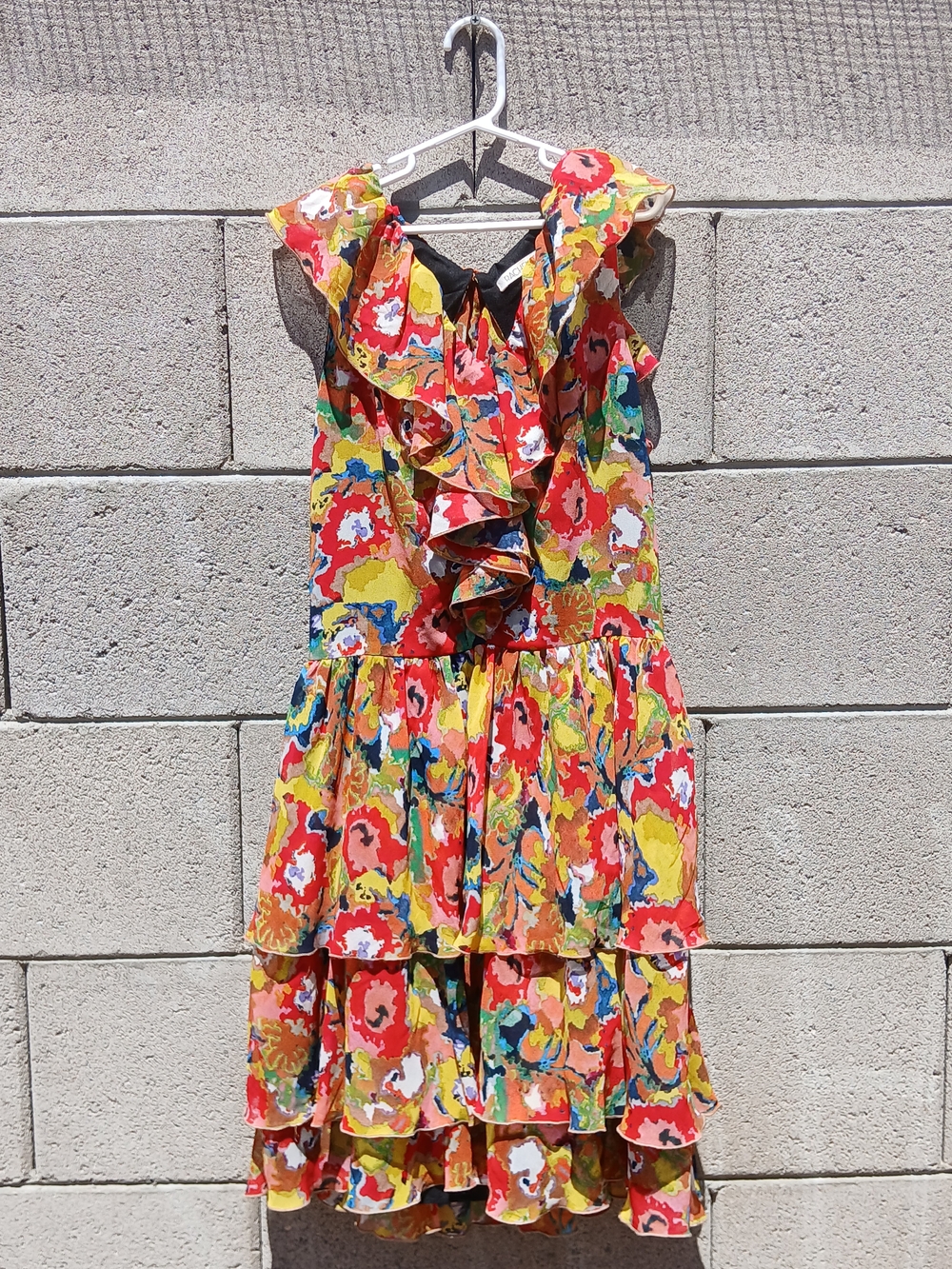 Macy's Multicolor Floral Ruffle Tiered Dress - Yellow, Red, Green, Blue - Picture 1 of 3